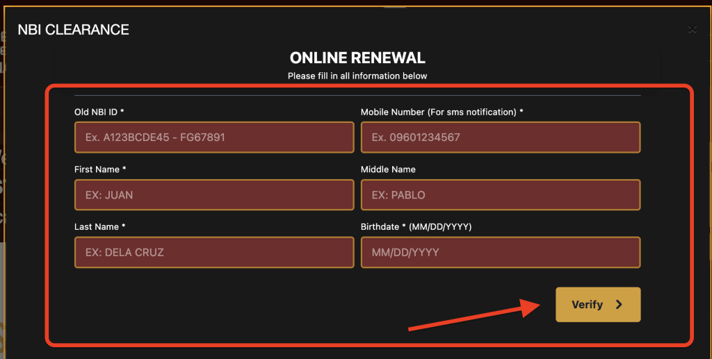 NBI Clearance Quick Renewal information form